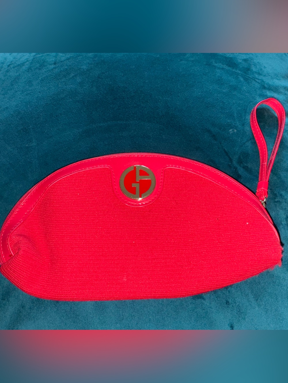 Giorgio Armani Red Wristlet Clutch with Gold Logo Accent